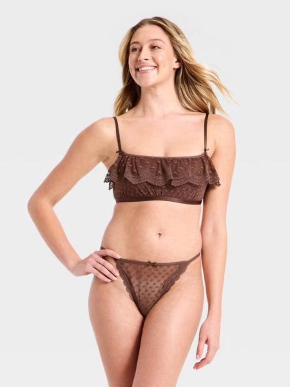 Wild Fable Women's Heart Lace Bralette
& Cheeky Set, XS - Brown